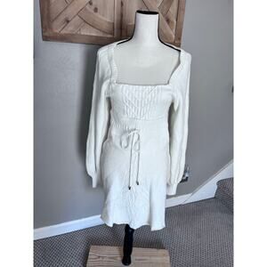 Free People Women's White Empire Waist Open Back Knitted Sweater Dress Size M